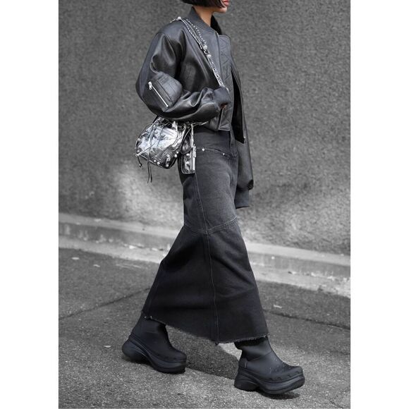 River Moon FAUX LEATHER CROPPED BOMBER - CHARCOAL Size S NWT$310 - Picture 1 of 4